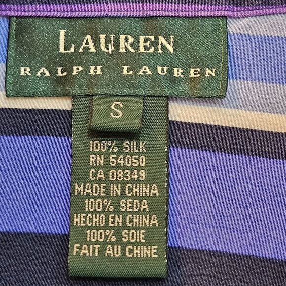 Lauren Ralph Lauren Silk Shirt Small Striped Oversized Button-Down Blue & Purple - Picture 5 of 8